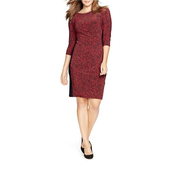 Lauren Ralph Lauren Dress Black White Floral Stretch Knit V-Neck Ruched  Size 4 - Picture 3 of 10